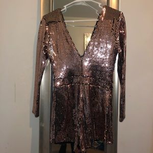 Charlotte rouse rose gold sequin romper size:s